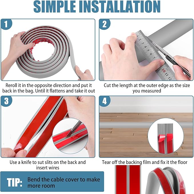 Floor Cord Covers for Wires 3.3FT Cable Hider Wire Cover Self Adhesive Cord Hider Floor for Offices, Homes, Workshops, Warehouses Cable Cavity 0.39" W x 0.27" H