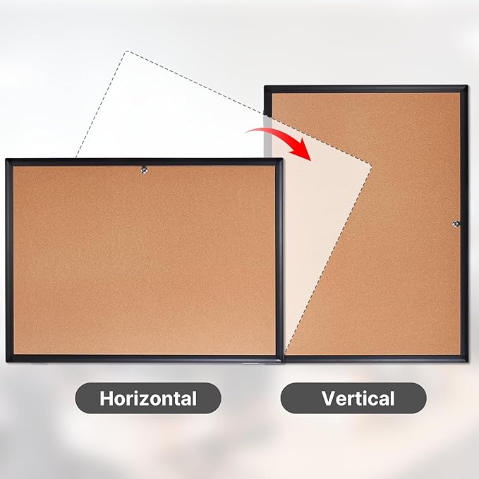 Outdoor Bulletin Board 38x28 Inch Enclosed Tamper-Proof Cork Notice Board with Rust-Resistant Aluminum Frame & Lock, Weatherproof for Hospital, Restaurant Kitchen, Office (Black Frame)