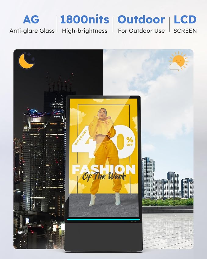 HARZHI 43 Inch Outdoor Digital Signage Display, Portable Powered High Brightness Screen Advertising Display Kiosk, Movable Waterproof Standing Poster, Business Helper, Android OS MWE