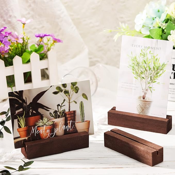 Zonon Wood Place Card Holders - Table Number Stands for Wedding Party Events (Walnut Color, 4.6 x 1.1 x 0.9 Inch)