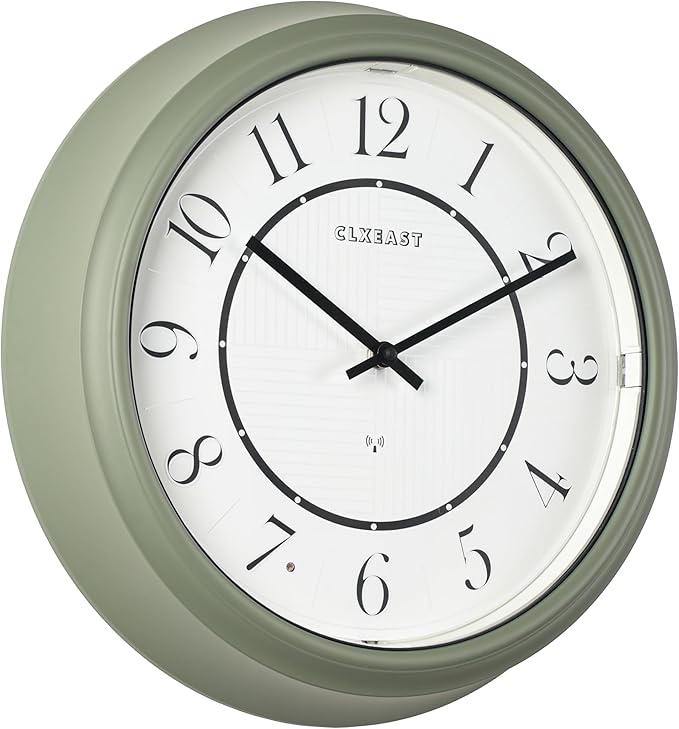 CLXEAST 14" LED Illuminated in/Outdoor Atomic Analog Wall Clock with Night Light,Coastal Beach Nautical Wall Clocks for Living Room Decor, Olive Sage Green Decor