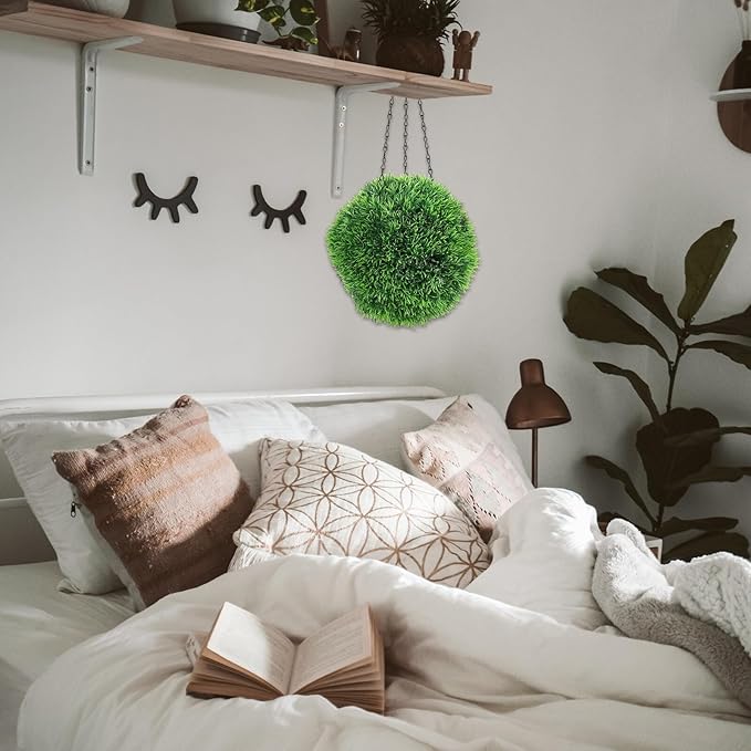 Lurrose Artificial Plant Topiary Ball Hanging Decor Lifelike Fake Greenery Sphere for Outdoor Garden Patio Indoor Home Wedding and Commercial Ceiling Ornament Faux Plant Ball