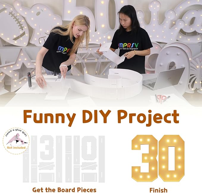imprsv 4FT Light Up Numbers, Marquee Numbers 30th Birthday Decorations for Women, Men Foam Board Anniversary Party Decorations Arch Kit (DIY)