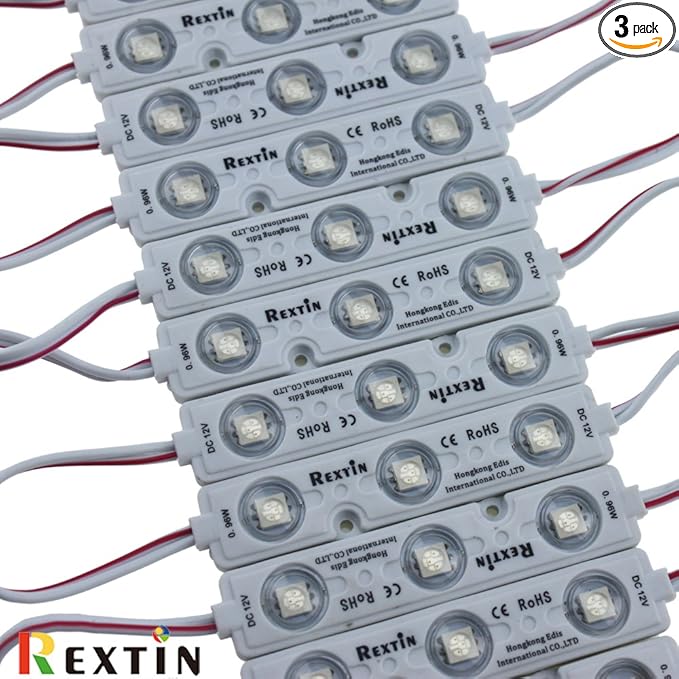 REXTiN Super Bright 200pcs 3 LED Module Pink 5050 SMD 66-72LM Each Module Waterproof Decorative Light for Letter Sign Advertising Signs with Tape Adhesive Backside