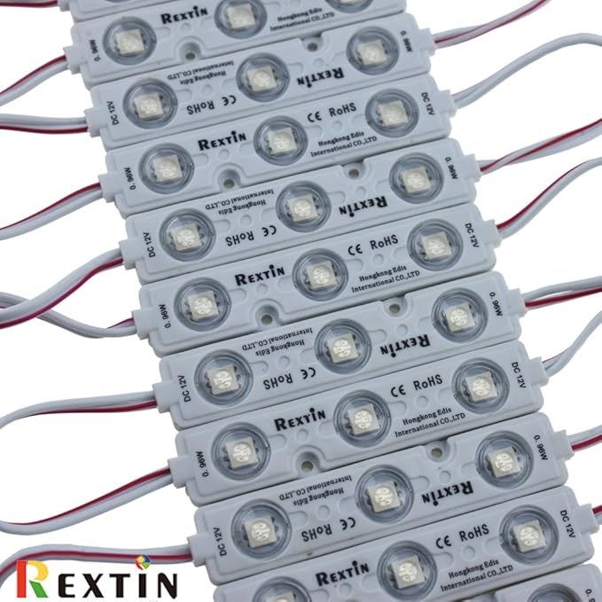REXTiN Super Bright 200pcs 3 LED Module Blue 5050 SMD 66-72LM Each Module Waterproof Decorative Light for Letter Sign Advertising Signs with Tape Adhesive Backside