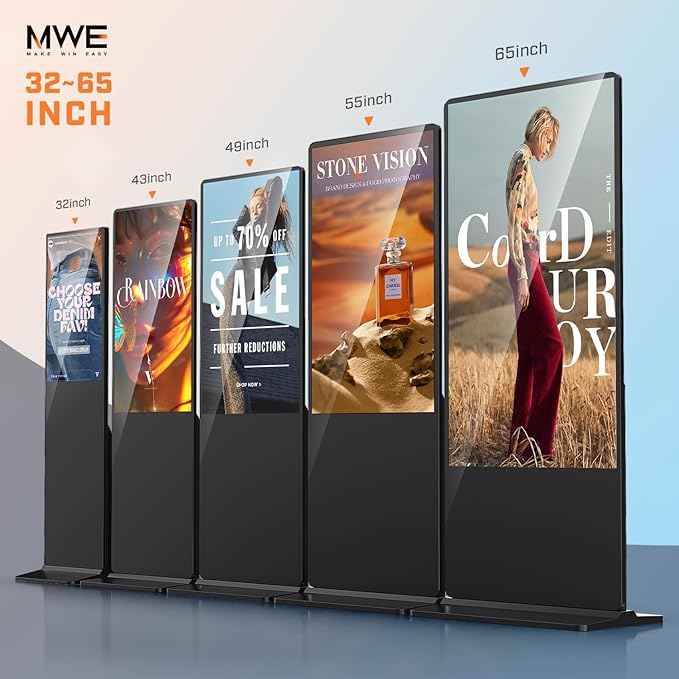 MWE 65 Inch 4K Digital Signage Display Kiosk, Indoor Floor Standing Advertising Display Poster, LCD Commercial Display with Auto Media Player, Android System, HDMI/USB/WiFi