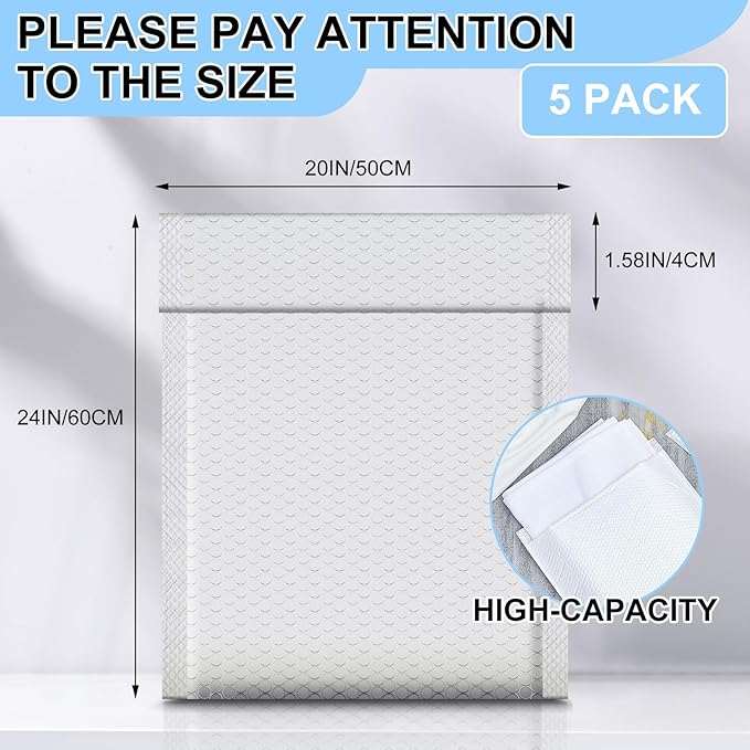 Ireer 5 Pack Extra Large 20 x 24" Bubble Mailers Poly Padded Envelopes Cushioned Mailing Envelopes Bubble Padded Mailers Self Adhesive Waterproof Shipping Bags for Business Gift Packaging