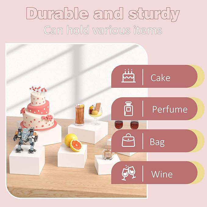 Acrylic Dessert Stand,Buffet Risers, Food Risers, Multi-Purpose Cake Stand for Parties, Weddings, Birthdays, Catering, Jewelry, Collectibles (White, 8"x9"x10")