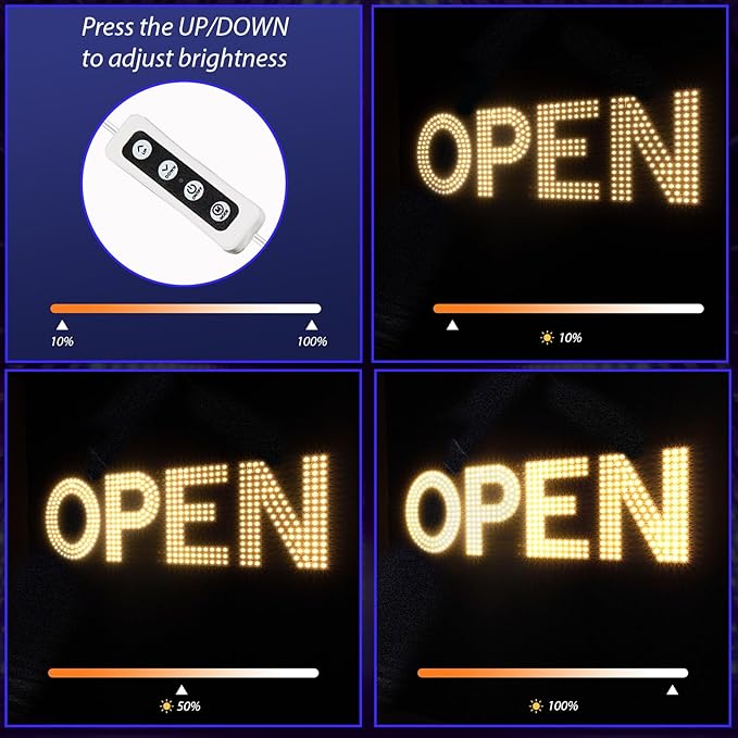 LED Open Sign for Business,22"x7" Dimmable Brightness Large Electric Light Up Sign, Hanging Installation for Store Restaurant Office Bar Hotel Salon (warm white)