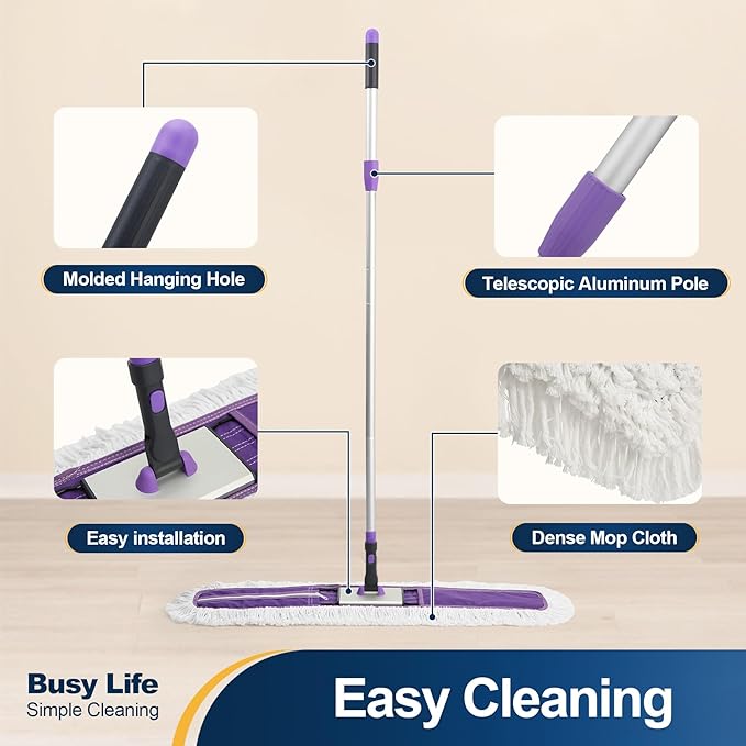 Yocada 36 inch Commercial Dust Mop Industrial Floor Mop for Cleaning Office Garage Hardwood Warehouse Factory Mall Deck 59 Inch Long Total 2 Pads