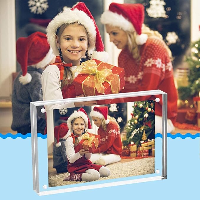 ILYXY 5 Pack Acrylic Frame 8x8, 20% Thicker, 24mm Thick Frameless Clear Square Picture Frame, Double Sided Magnetic Photo Frame, Free Standing Desktop Display Stand Acrylic Picture Frames