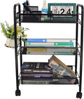OVICAR Mesh Wire 3 Tier Rolling Cart, Kitchen Storage Utility Cart, Multifunction Basket Stand for Bathroom, Full Metal Storage Art Trolley Carts with Wheels & 4 Side Hooks (Black)
