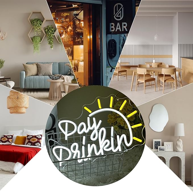 Day Drinking Neon Sign for wall decor, Bar Neon Sign Letter Neon Lights sign, USB Powered Drinking LED Sign with Dimmable Switch for Home Bar Man Cave Party Club Wall Decor