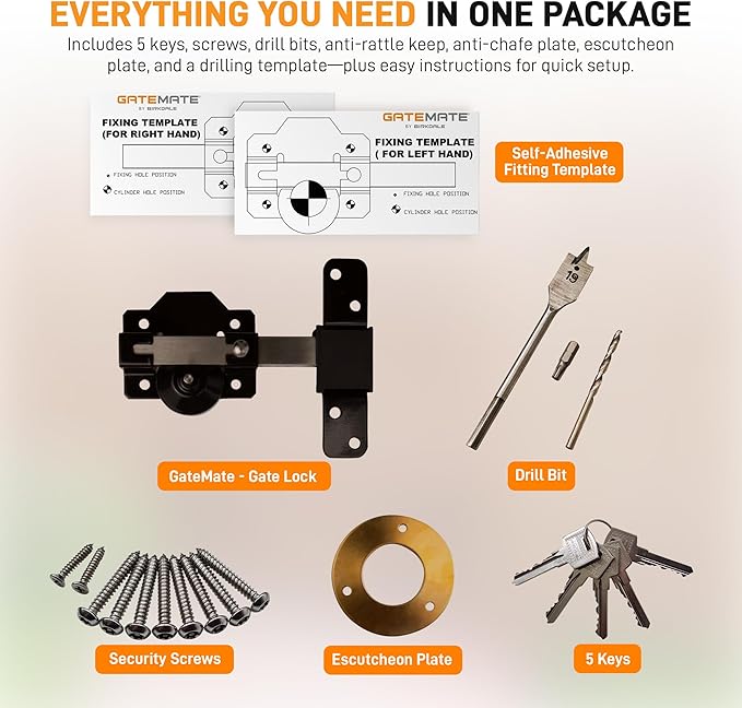 GateMate 2 ¾”(70mm) Single Locking Long Throw Lock, Key Unlock, High Security with Slide Bolt, Stainless Steel & Powder Coated, Corrosion Resistant, Elongated Keep for Gate Drop.