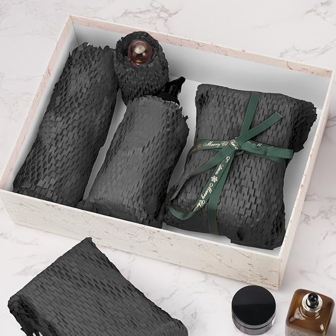 Honeycomb Packing Paper, 12" x 200' Packing Paper Substitute Alternative for Bubble Cushioning Wrap for Moving Shipping Packaging, Recyclable Moving Supplies Bubble Packing Wrap Roll-Black