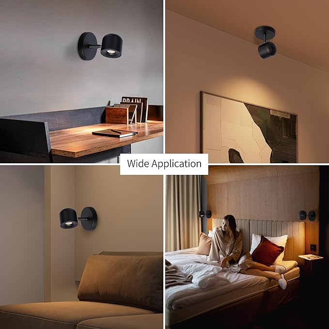 Aisilan 2 Packs Modern Adjustable Wall Sconce Fixture Black LED Warm White Ceiling Spot Wall Light for Hallway Gallery Display Bedside Bedroom 7W 3000K