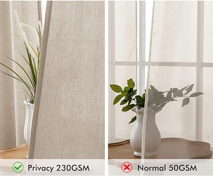 MIULEE Non-See-Through Privacy Linen Curtains 2 Panels, Light Filtering Window Curtains Farnhouse Textured Back Tab Semi Sheer Drapes for Bedroom Living Room, 52 x 90 Inches Long, Taupe
