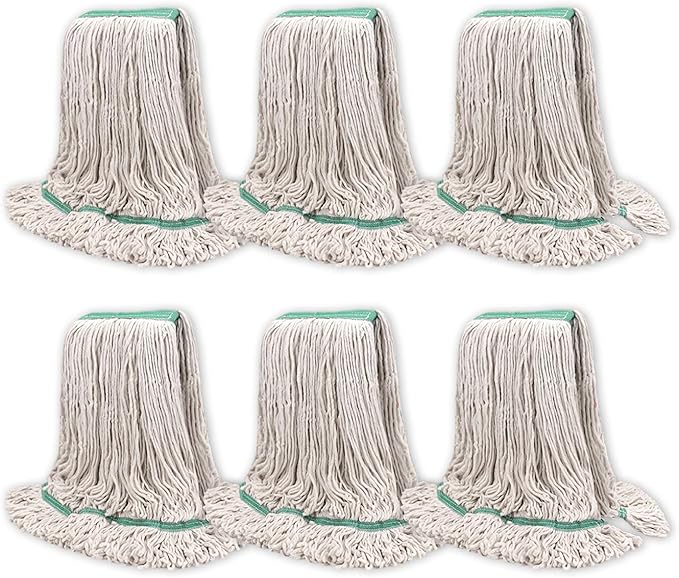 Commercial Heavy Duty Mop Heads Replacement: 6 Packs 20oz Industrial Wet Mop Head for Floor Cleaning - Commercial Products Looped End String Head Refills