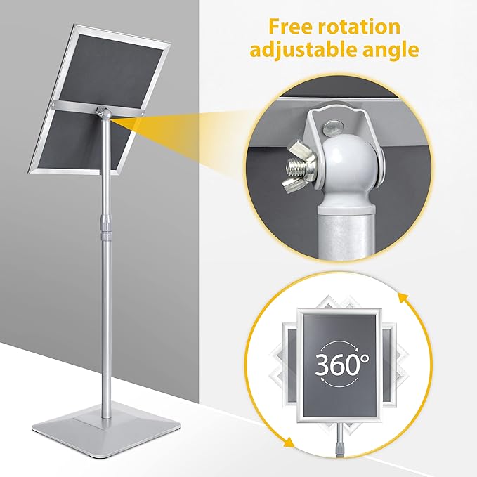 11"x17" Pedestal Poster Stand with Heavy Duty Solid Steel Base, Adjustable Floor Standing Sign Holder for Vertical and Horizontal Display, Silver 3Pack
