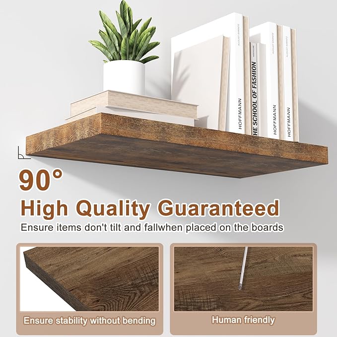 12 Inch Deep Floating Shelves for Wall 3 Pack Floating Shelfs Large Storage Space Wall Decor Display Shelf for Bathroom Living Room Bedroom Kitchen 40" W x 12" D x 1.2" H Rustic Brown