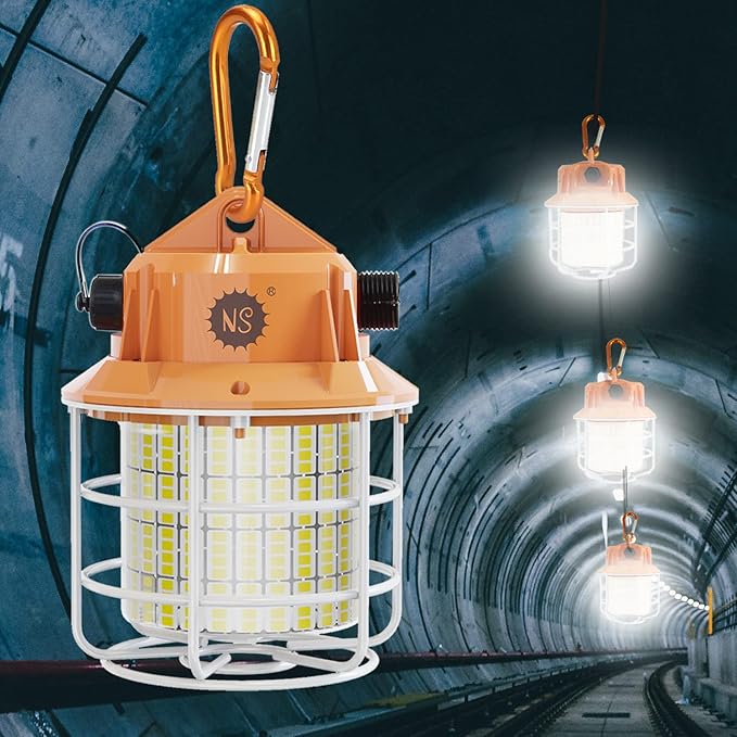 NS 60W Led Temporary Work Light 8700LM Construction Jobsite Lights 5000K Daylight White Portable Linkable Hanging Work Lights for Outdoor Indoor Garage Shop High Bay Warehouse Lighting