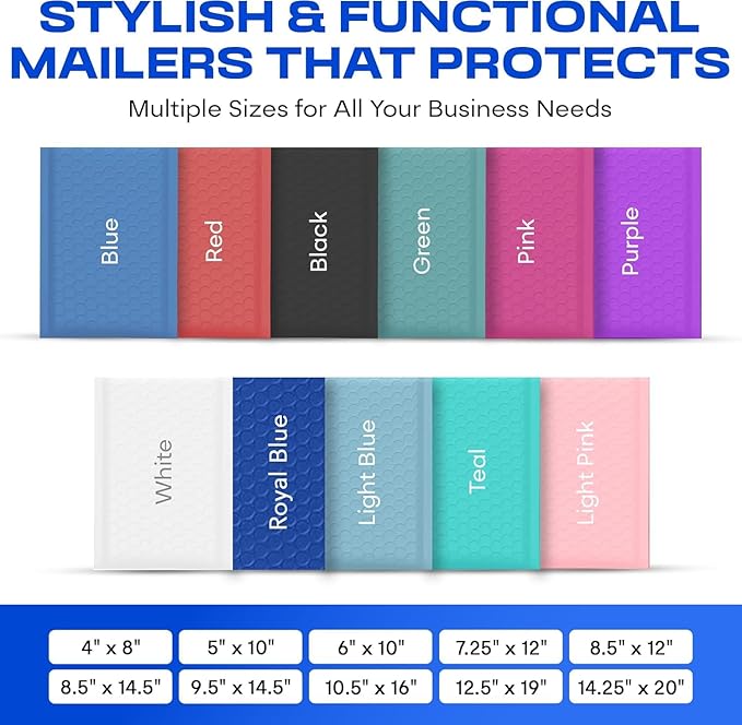Royal Blue Large Poly Bubble Mailers 12x15 inch | Self Seal Padded Envelopes Cushioned Bubble Mailer | Usable Size 12x15 | WaterProof | Lightweight mailing Shipping Bags | 50 Pack Bulk