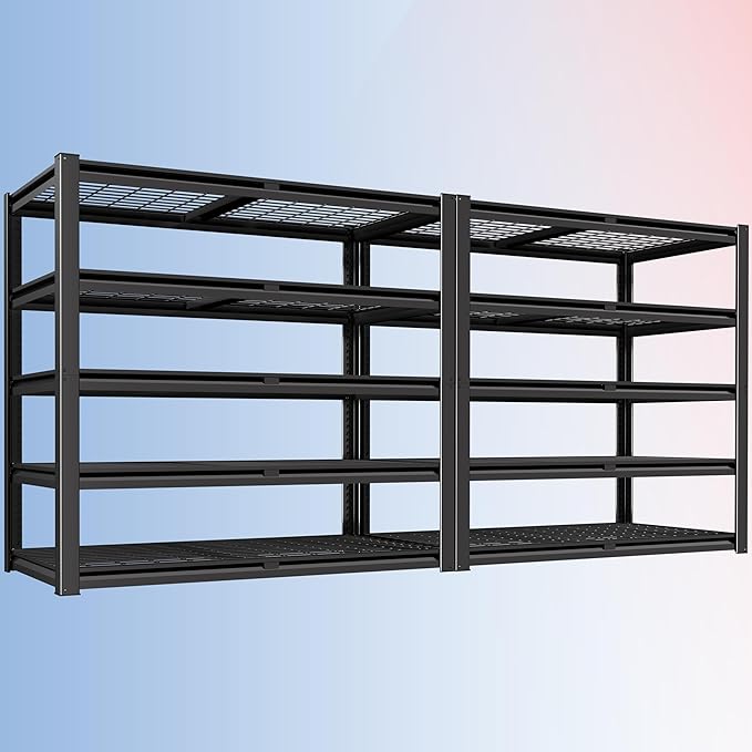 PrimeZone 72" H Heavy Duty Garage Shelving 2500 LBS 5 Tier Storage Shelves Adjustable Industrial Metal Wire Shelf Unit for Garage,Basement,Pantry,Warehouse,Commercial,48" W X 24" D X 72" H 2Pack