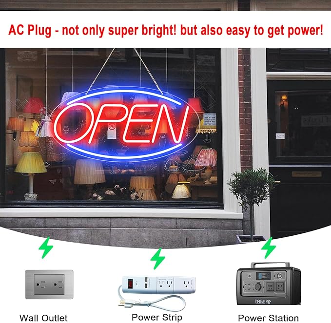 22" X 11" Led Neon Open Signs for Business, Large Open Signs, Plug In Electric Light Up with ON/OFF Switch, Ultra Bright Open Sign for Bar Salon Coffee Stores Club Hotel (Oval)