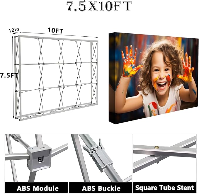 Customize Pop Up Banner with Stand for Tradeshow Backdrop,Tradeshow Dispaly,Step and Repeat Tension Fabric Backdrop for Trade Show Booth and Photography(7.5x10FT)