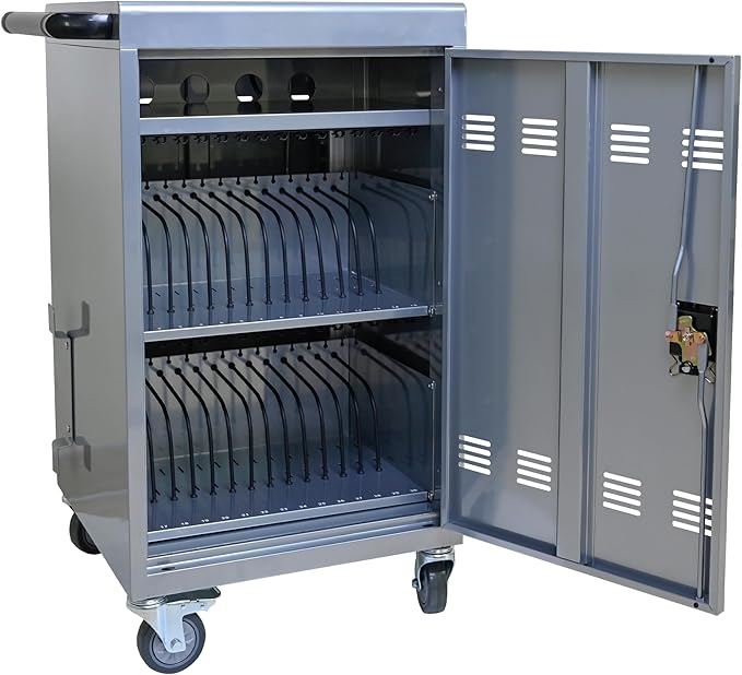 Laptop Charging Cart,32 Devices Tablet Storage Carts for Pad Up to 16.3" Screen Size, Classroom Computer Mobile Charging Station for Pads,Chromebooks,Laptops,Security Storage (30+2 Bay-Silver)
