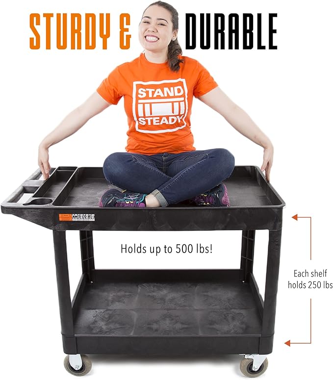 Stand Steady Original Tubstr XL Outdoor Cart with Heavy Duty Wheels - Two Shelf Utility Cart Supports up to 500 lbs, Tub Carts with Deep Shelves and Shock Absorbent Wheels (Black, 45.5in x 24.5in)