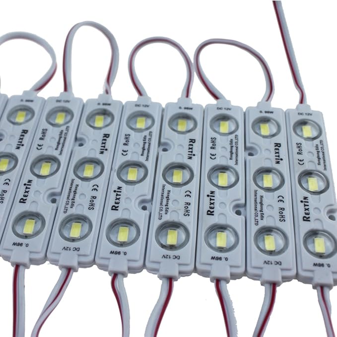Rextin Super Bright 200pcs 3 LED Module Pink 5630 5730 SMD 40-45LM Per led Waterproof Decorative Light for Letter Sign Advertising Signs with Tape Adhesive Backside