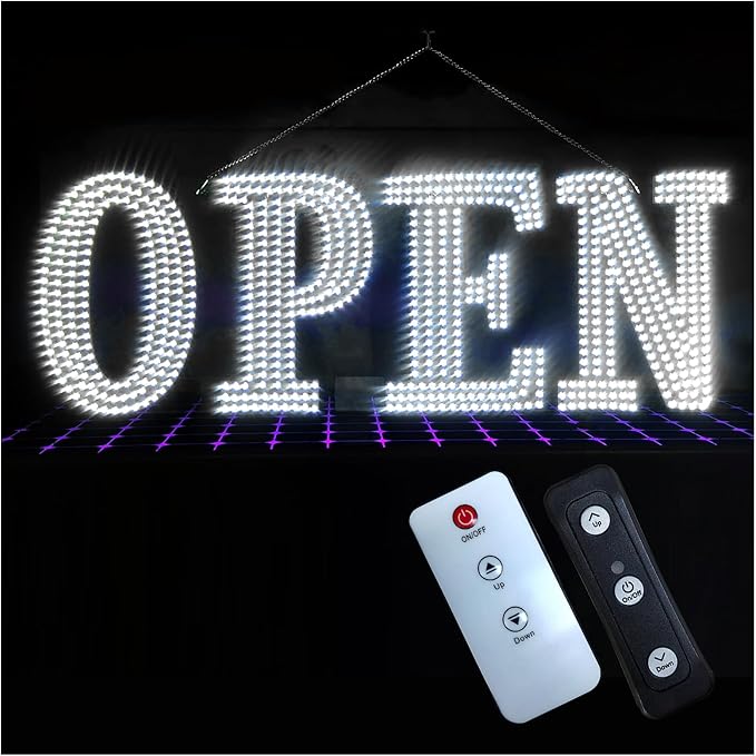 48"x17" Super Large LED Open Signs for Business with Remote Controlled, 10 Levels Brightness Adjustable Unique Design Super Bright with Chain, High Visibility for Store Bar Retail Shops Salon Office
