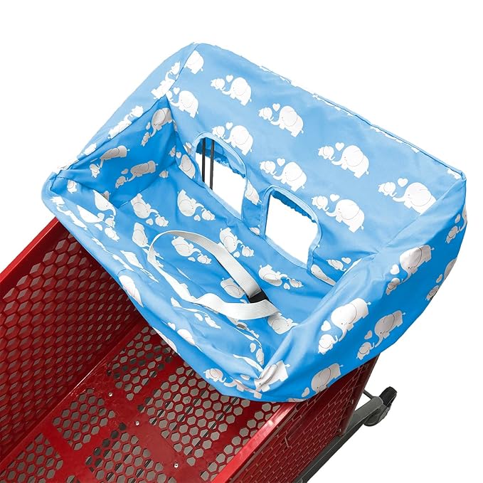 Portable Shopping Cart Cover | High Chair and Grocery Cart Covers for Babies, Kids, Infants & Toddlers ✮ Includes Free Carry Bag ✮ (Simple Blue Elephant)