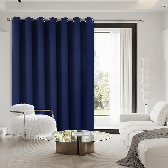 BGment Navy Sliding Door Curtain 108 Inch Long - Wide Room Darkening Room Divider Curtain for Bedroom Privacy Themral Insulated Grommet Separator Drape, 1 Panel, 100 X 108