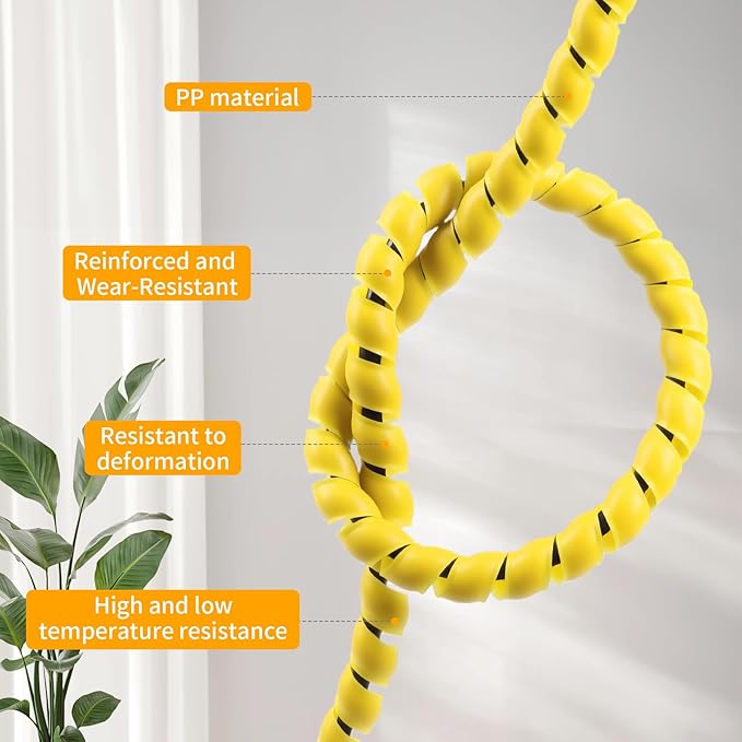Spiral Cable Wrap, 16.4ft, 33ft Wire Protection Sleeve Cover Cable Organizer Pipe Flexible Spiral Wrap Winding Tube Prevent Cat from Chewing Cables (Yellow, 10mm (3/8")-33ft)