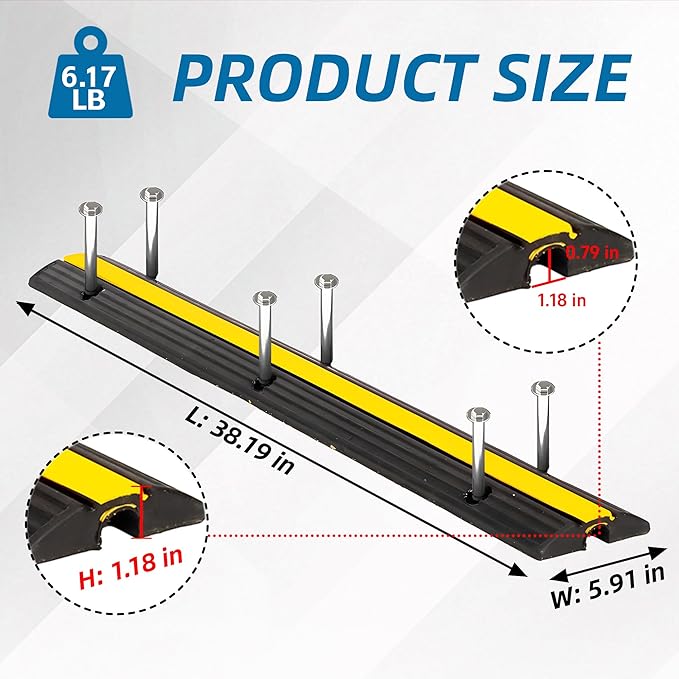 Cord Protector Driveway Ramp 39"×5.9"×1.2", 40000 lbs Heavy Duty Rubber Outdoor Extension Cable Wire Hose Cover 1 Channel Slow Down Speed Bump for High Traffic Driveway Road