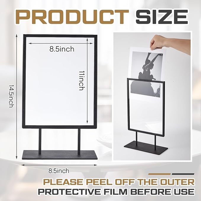 Zhengmy Tabletop Sign Holder with Flat Base Double Sided Countertop Sign Holder Desktop Display Stand Metal Poster Display Stand for Office Store Restaurant Hotels, Black (11" X 8.5",Vertical,2 Pcs)