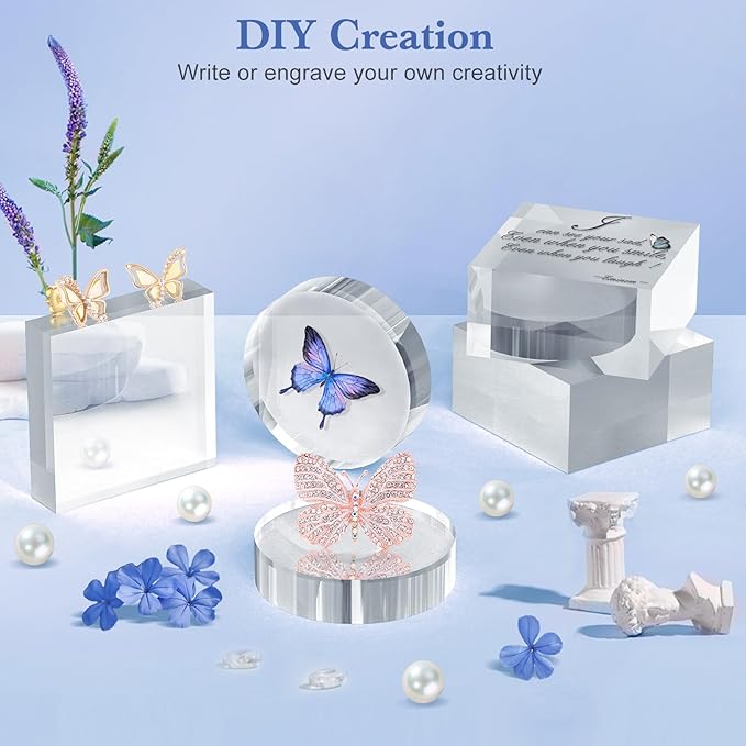 Acrylic Blocks 3 X 3 X 2 Inch 4 Pcs Acrylic Base Stand for Display Clear Block Square Riser Display Stands Pedestal Polished Cube for Jewelry trophy Props Collection Ring