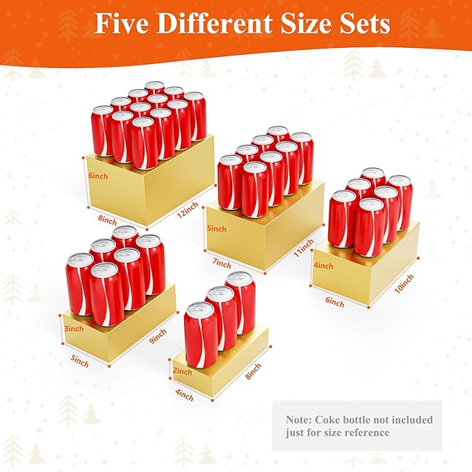 5 Pcs Metal Display Stands for Buffet Table Cake Risers, Cupcake Rectangle Stand for Wedding, Party, Catering Supplies, Elegant Food Risers for Display with 5Pcs Hollow Bottoms Sturdy Modern (Gold, 2 IN to 12 IN)