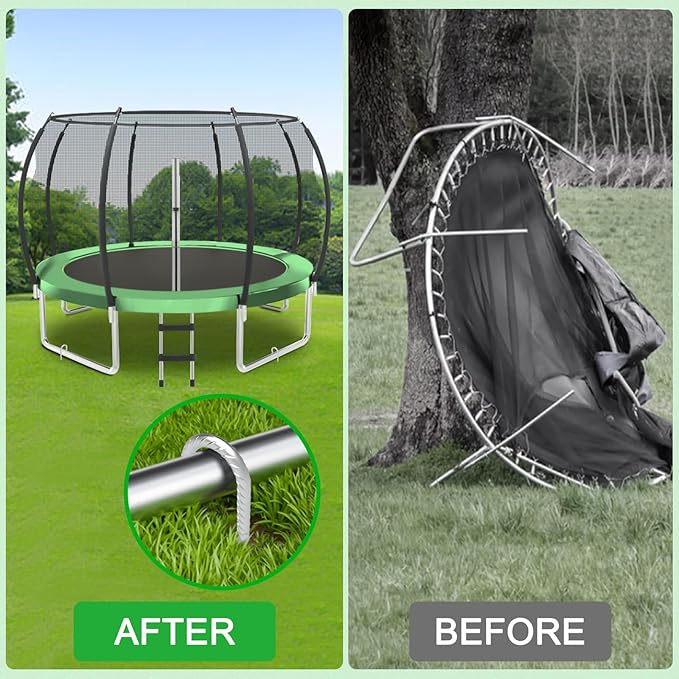 16 Inch Heavy Duty Trampoline Stakes, U Shaped Rebar Ground Anchors for High Wind, 3/8" Thick Steel U Shaped Stakes for Trampoline, Tent, Canopy, Swing Set, Playground & Bounce House, 4 Pack
