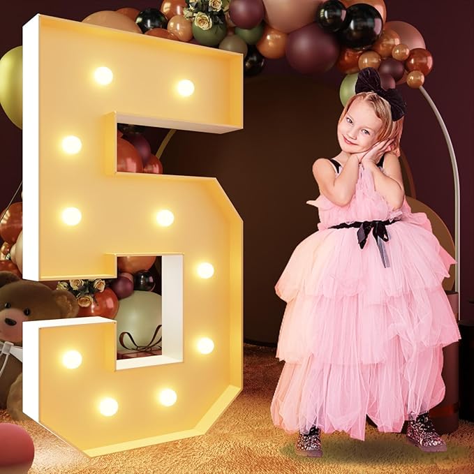 imprsv 4FT Marquee Numbers, Light Up Numbers 5 for 15th 50th Birthday Decorations, Large Light Up 5 Anniversary Party Deco, Pre-Cut Foam Board Kit