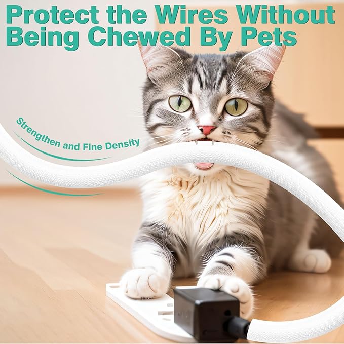 Dog and Cat Cord Protector 25ft - 1/2inch, Flexible Cable Sleeve for Easy Cord Management, Protects Cables from Pets Chewing, Ideal for USB, Power, Audio and Video Cords - White