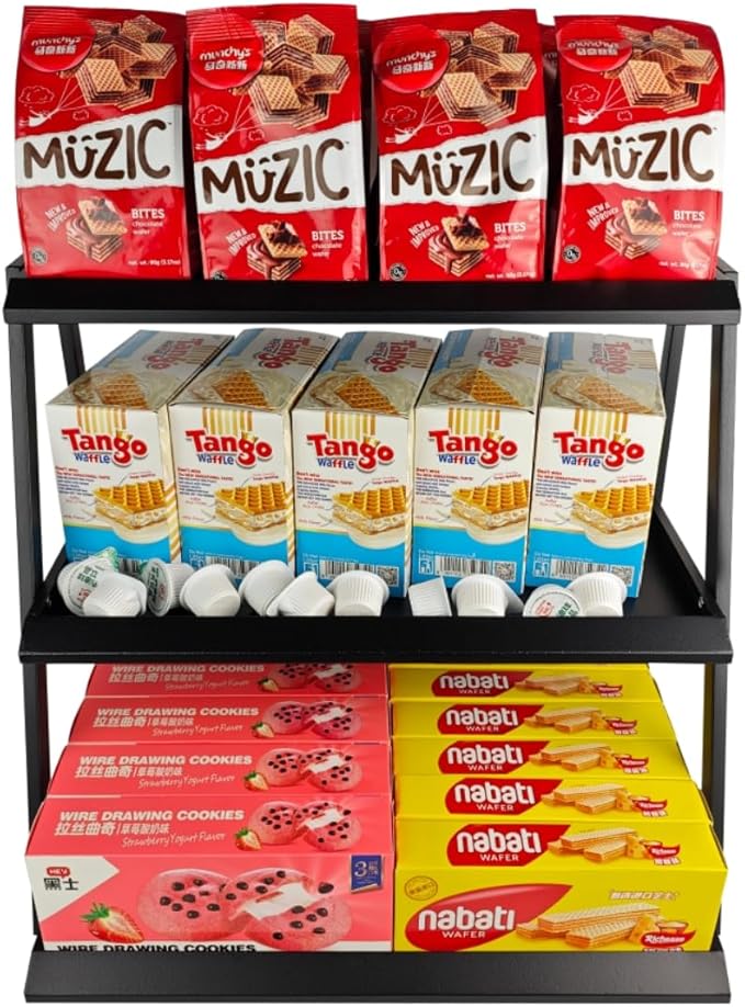 CozyNova 3 tier candy display - Snack holder with snack holder - Multi-functional counter snack and chip holder for stores - Cupcake display stand（Black）