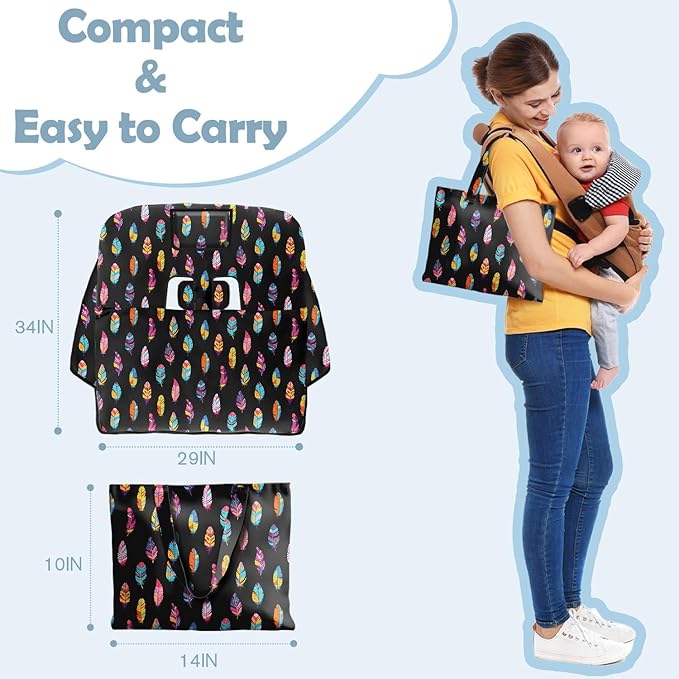 Shopping Cart Cover for Baby 2-in-1 High Chair Cover with Safety Harness Multifunctional Indian Colorful Feathers Cart Covers for Babies Soft Padded Grocery Cart Cover for Baby Boy Girl