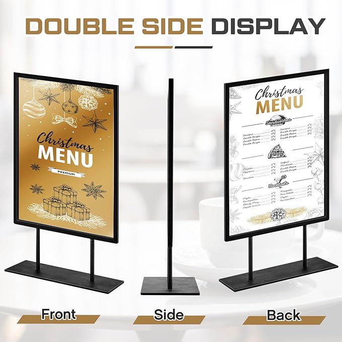 Zhengmy Tabletop Sign Holder with Flat Base Double Sided Countertop Sign Holder Desktop Display Stand Metal Poster Display Stand for Office Store Restaurant Hotels, Black(11" X 8.5",Vertical,1 Pcs)