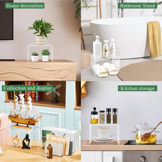 2 Pcs 9 x 6 x 6 Inch Large Acrylic Risers Display Stands 5 mm Thick Acrylic Shelf Riser Showcase for Collectibles Jewelry Cupcakes Food Figures Perfume Cabinet (Clear)