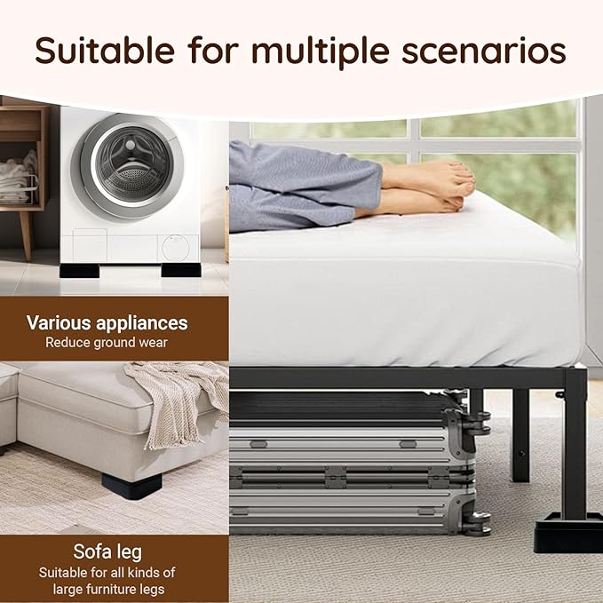 Bed Risers, Oversized Furniture Risers Fit Up to 5.5" Legs, 2 inch Raise Blocks for Bed Couch Desk Sofa Table Lifts, Furniture Legs Lifters Support up to 6000 Lbs (Black, 4 Pack Set)