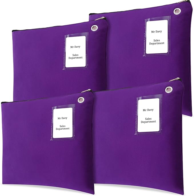 4 Pcs Interoffice Mailer Canvas Transit Sack Zipper Bag 18" x 14" Large Zipper Pouch with Grommet Interoffice Mail Bag (Purple)