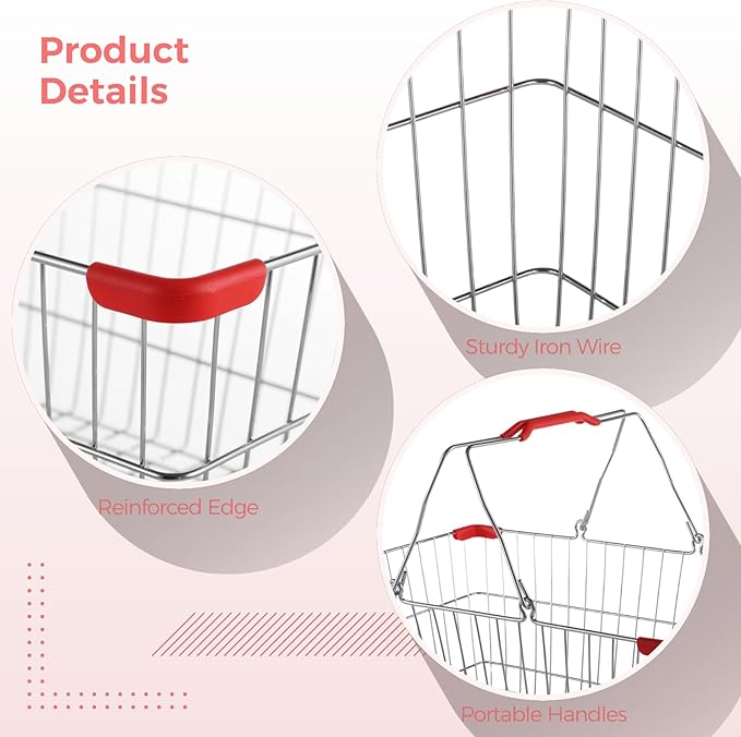Metal Shopping Basket - 6 Pcs with Handles, Small Market Basket for Retail, Grocery, & Flea Markets